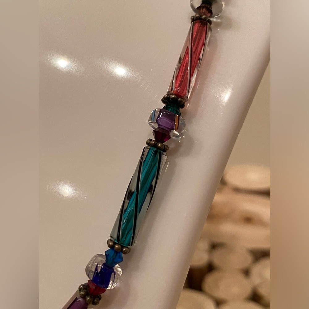 Hand blown glass tube beaded necklace - Picture 4 of 7